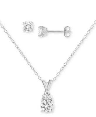 Giani Bernini - 2-Pc. Set Cubic Zirconia Pendant Necklace & Stud Earrings in Sterling Silver