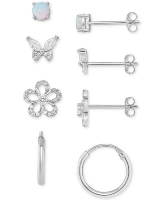 Giani Bernini - 4-Pc. Set Synthetic Opal & Cubic Zirconia Stud & Hoop Earrings in Sterling Silver