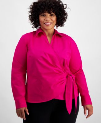 I.N.C. International Concepts - Plus Size Cotton Collared Wrap Top