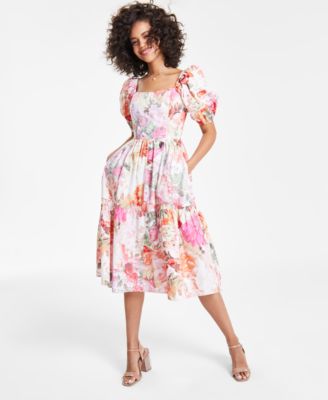 Vince Camuto - Petite Floral-Print Puff-Sleeve Midi Dress