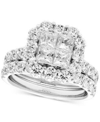 Macy's - Diamond Princess Quad Cluster Halo Bridal Set (3-1/4 ct. t.w.) in 14k White Gold