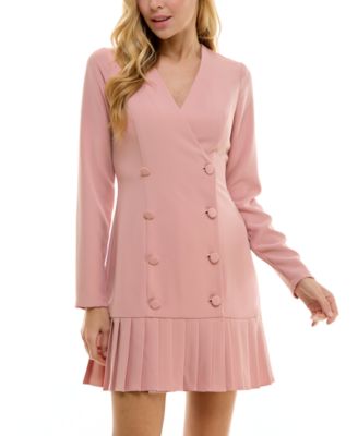 City Studios - Juniors' V-Neck Pleated-Hem Blazer Dress