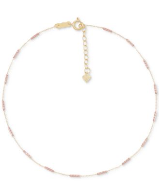 Macy's - Textured Cylindrical Bead Ankle Bracelet in 14k Gold & Rose Gold