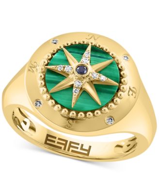 EFFY Collection - Malachite & Diamond (1/20 ct. t.w.) North Star Ring in 14k Gold