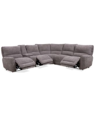 Furniture - Deklyn 129" 6-Pc. Fabric Sectional with 3 Power Recliners & 1 Console