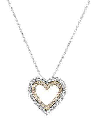 Macy's - Diamond Double Heart Pendant Necklace (1/4 ct. t.w.) in 14k Two-Tone Gold, 16" + 2" extender