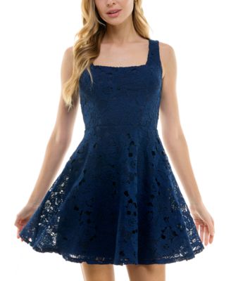 City Studios - Juniors' Square-Neck Fit & Flare Skater Dress
