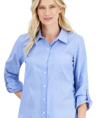 Nautica Jeans - Women's Newport Striped Ribbed Cotton 3/4-Sleeve Shirt