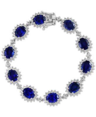 EFFY Collection - Lab Grown Sapphire (19 ct. t.w.) & Lab Grown Diamond 4-3/8 ct. t.w.) Halo Link Bracelet in 14k White Gold