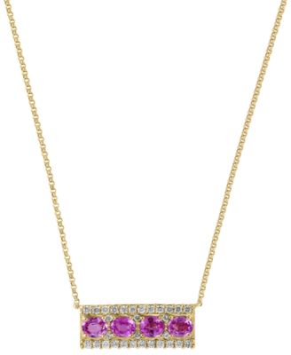 EFFY Collection - Pink Sapphire (1-1/2 ct. t.w.), White Sapphire (1/20 ct.t.w.) & Diamond (1/3 ct. t.w.) Bar 18" Pendant Necklace in 14k Gold (Also in Blue Sapphire)