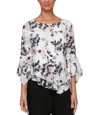 Alex Evenings - Women's Printed Pointed-Hem 3/4-Sleeve Blouse