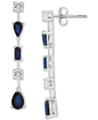 Macy's - Blue Sapphire (2 ct. t.w.) & White Sapphire (3/8 ct. t.w.) Linear Drop Earrings in Sterling Silver