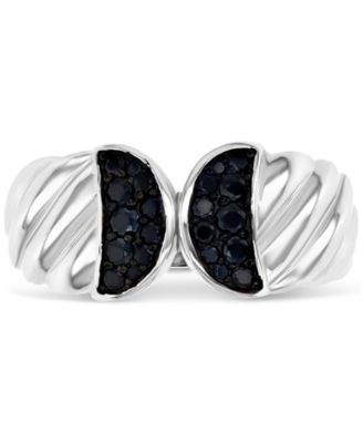 Macy's - Black Spinel Ridge Textured Statement Ring (3/8 ct. t.w.) in Sterling Silver