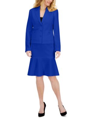 Le Suit - Crepe Button-Front Flounce Skirt Suit, Regular and Petite Sizes