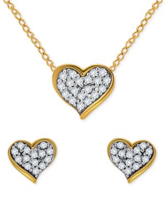 Giani Bernini - 2-Pc. Set Cubic Zirconia Heart Cluster Pendant Necklace & Matching Stud Earrings in 18k Gold-Plated Sterling Silver
