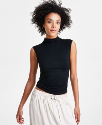Bar III - Women's Zebra-Print Mock-Neck Cropped Top