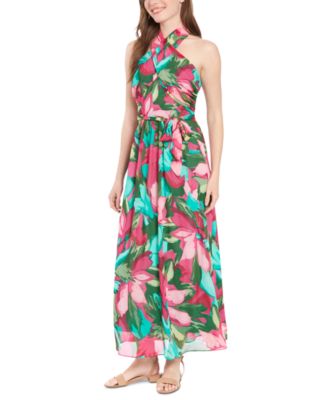 London Times - Petite Printed Wrap-Neck Maxi Dress