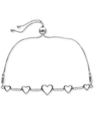 Macy's - Diamond Graduated Heart Bolo Bracelet (1/6 ct. t.w.) in Sterling Silver