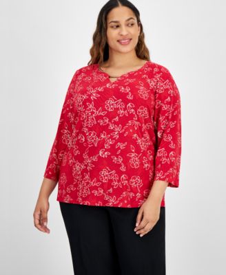 JM Collection - Plus Size 3/4-Sleeve Jacquard Top