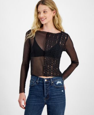 Self Esteem - Juniors' Boat-Neck Long-Sleeve Mesh Top