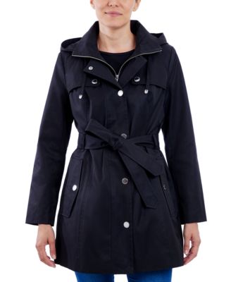 London Fog - Women's Hooded Belted Zip-Front Raincoat
