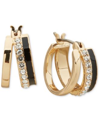 KARL LAGERFELD PARIS - Gold-Tone Extra-Small Pav&eacute; & Jet Split-Hoop Earrings, 0.42"