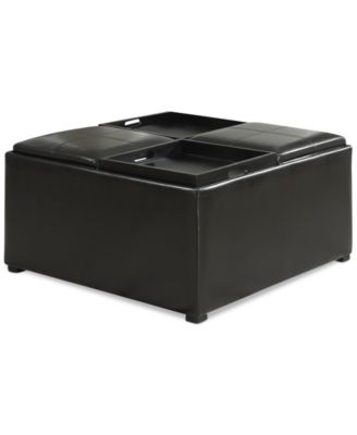 Simpli Home - Avalon Faux Leather Coffee Table Storage Ottoman, Direct Ship