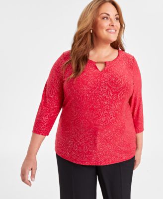 JM Collection - Plus Size Glitter Swirl Keyhole Top