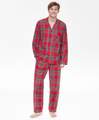 Holiday Lane - Men's 2-Pc. Brinkley Cotton Plaid Notch-Collar Pajamas Set
