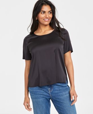 On 34th - Women's Satin Scoop-Neck Short-Sleeve Top