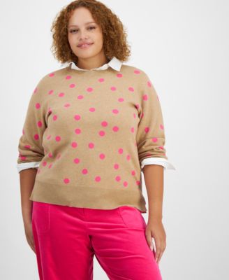 On 34th - Plus Size Dot-Print Jacqaurd Crewneck Sweater