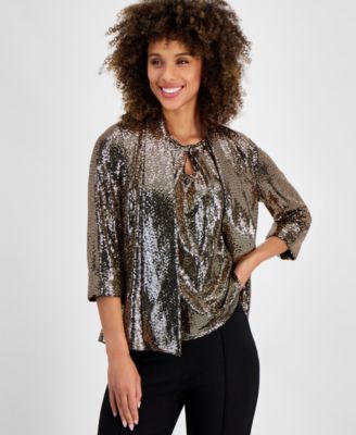Kasper - Women's Mirror-Dot Open-Front Shawl-Collar Jacket