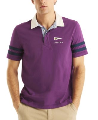 Nautica - Men's Short Sleeve Striped-Trim Rugby Polo Shirt
