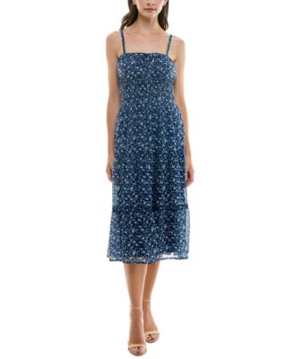 Trixxi - Juniors' Smocked Floral Chiffon Tiered Dress