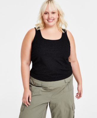 And Now This - Trendy Plus Size Double Square-Neck Tank