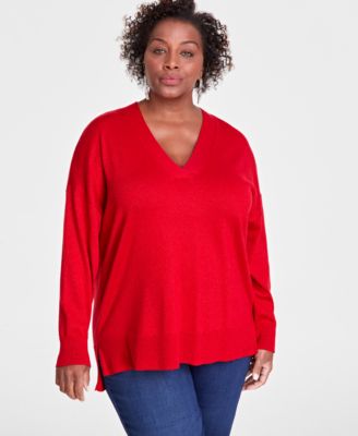I.N.C. International Concepts - Plus Size Metallic-Knit V-Neck Sweater