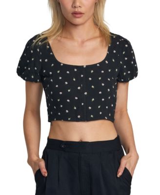 RVCA - Juniors' Nova Cropped Puffed-Sleeve Top