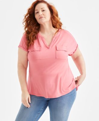 Style & Co - Plus Size Y-Neck Short-Sleeve Knit Top