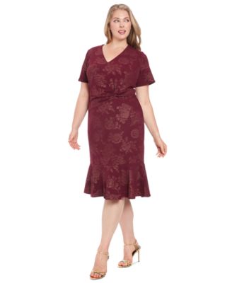 London Times - Plus Size Side-Twist Flounce-Hem Sheath Dress