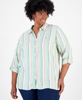 Tommy Hilfiger - Plus Size Striped Roll-Tab Shirt