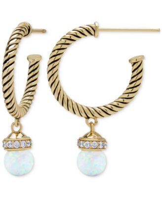 Macy's - Lab Grown Opal (1-1/10 ct. t.w.) & Lab Grown White Sapphire (1/4 ct. t.w.) Rope Texture Dangle Hoop Earrings