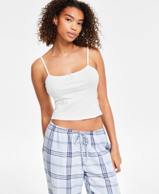 Self Esteem - Juniors' Cotton Pointelle Hearts Cropped Camisole