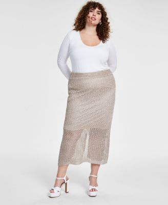Bar III - Trendy Plus Size Sparkle Crochet Midi Skirt