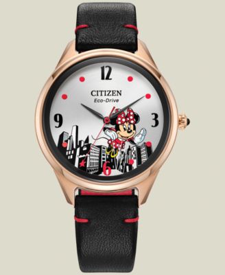 Citizen - Women's Soaring High Minnie Mouse Black Leather Strap Watch
