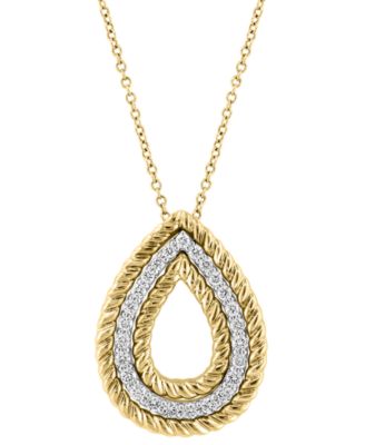 EFFY Collection - Diamond (3/8 ct. t.w.) & Rope Pear-Shaped 18" Pendant Necklace in 14k Two-Tone Gold
