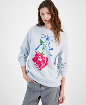 Pretty Rebellious - Juniors' Rose Bow Graphic-Print Sweatshirt