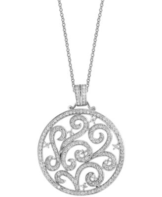 EFFY Collection - Diamond Filigree Open Disc 18" Pendant Necklace (7/8 ct. t.w.) in 14k White Gold