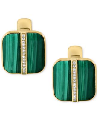 EFFY Collection - Men's Malachite & Diamond (1/6 ct. t.w.) Cufflinks in Gold-Plated Sterling Silver