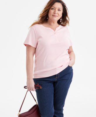 Style & Co - Plus Size Henley Knit Cotton Short-Sleeve Top