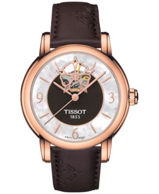 Tissot - Women's Swiss Automatic Lady Heart Powermatic 80 Diamond Accents Brown Leather Strap Watch 35mm